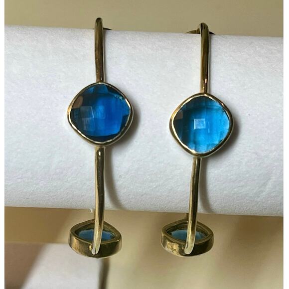 Julie Vos Gold Bangles Set of 3 Blue Stone Stackable Bracelets Boho Layered - Picture 9 of 11